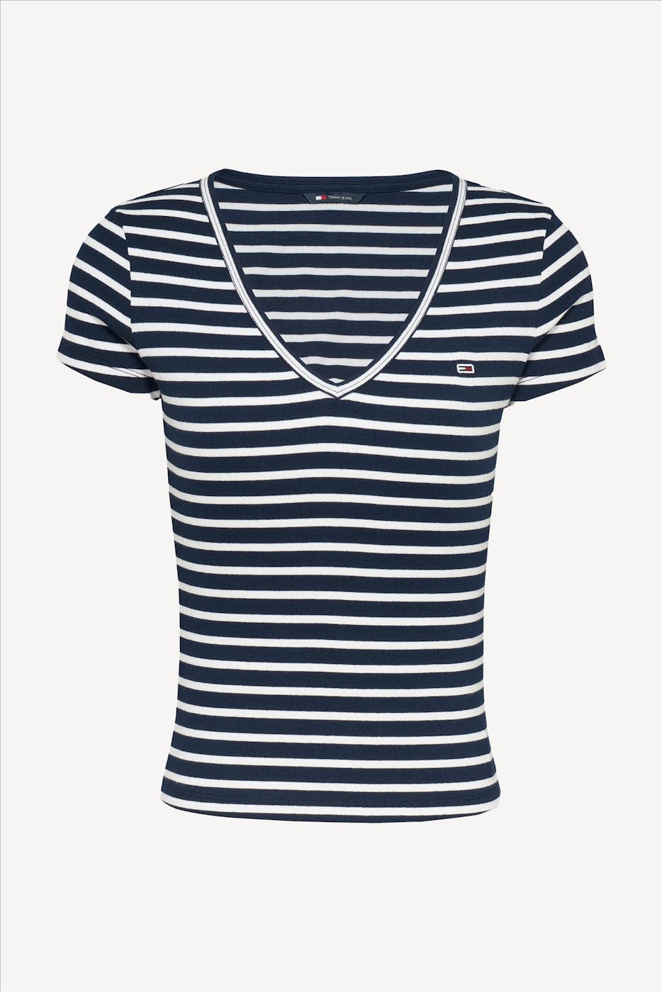Tommy Jeans - Donkerblauw-Witte Essential V Rib T-shirt