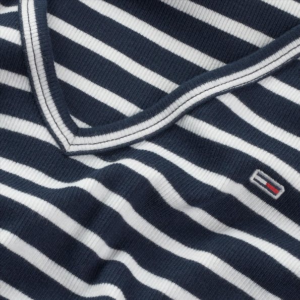 Tommy Jeans - Donkerblauw-Witte Essential V Rib T-shirt