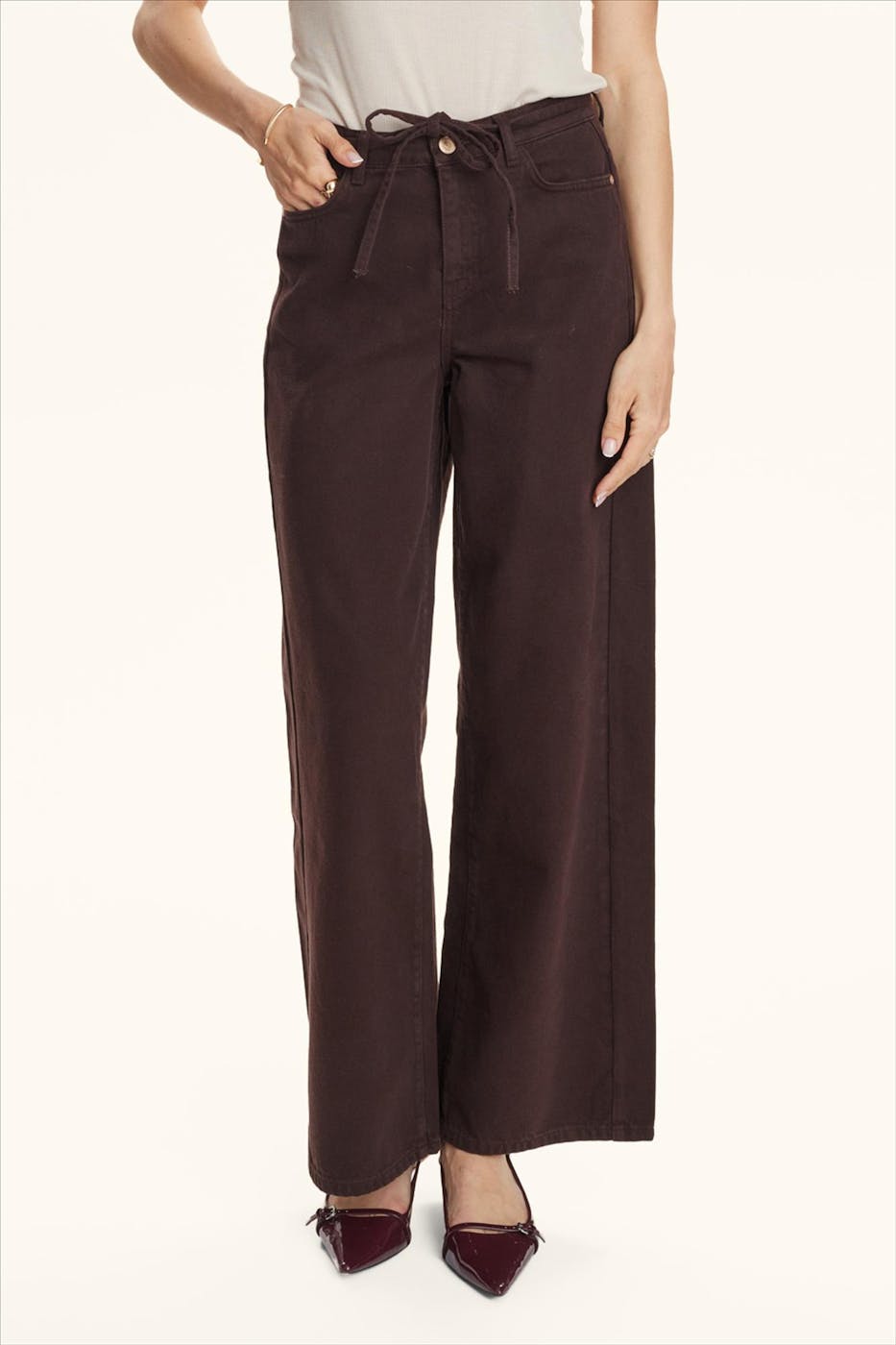 Nümph - Donkerbruine Brooklyn Solid wide jeans