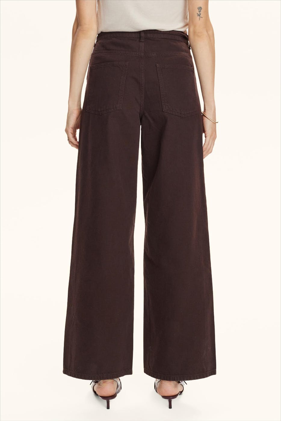 Nümph - Donkerbruine Brooklyn Solid wide jeans