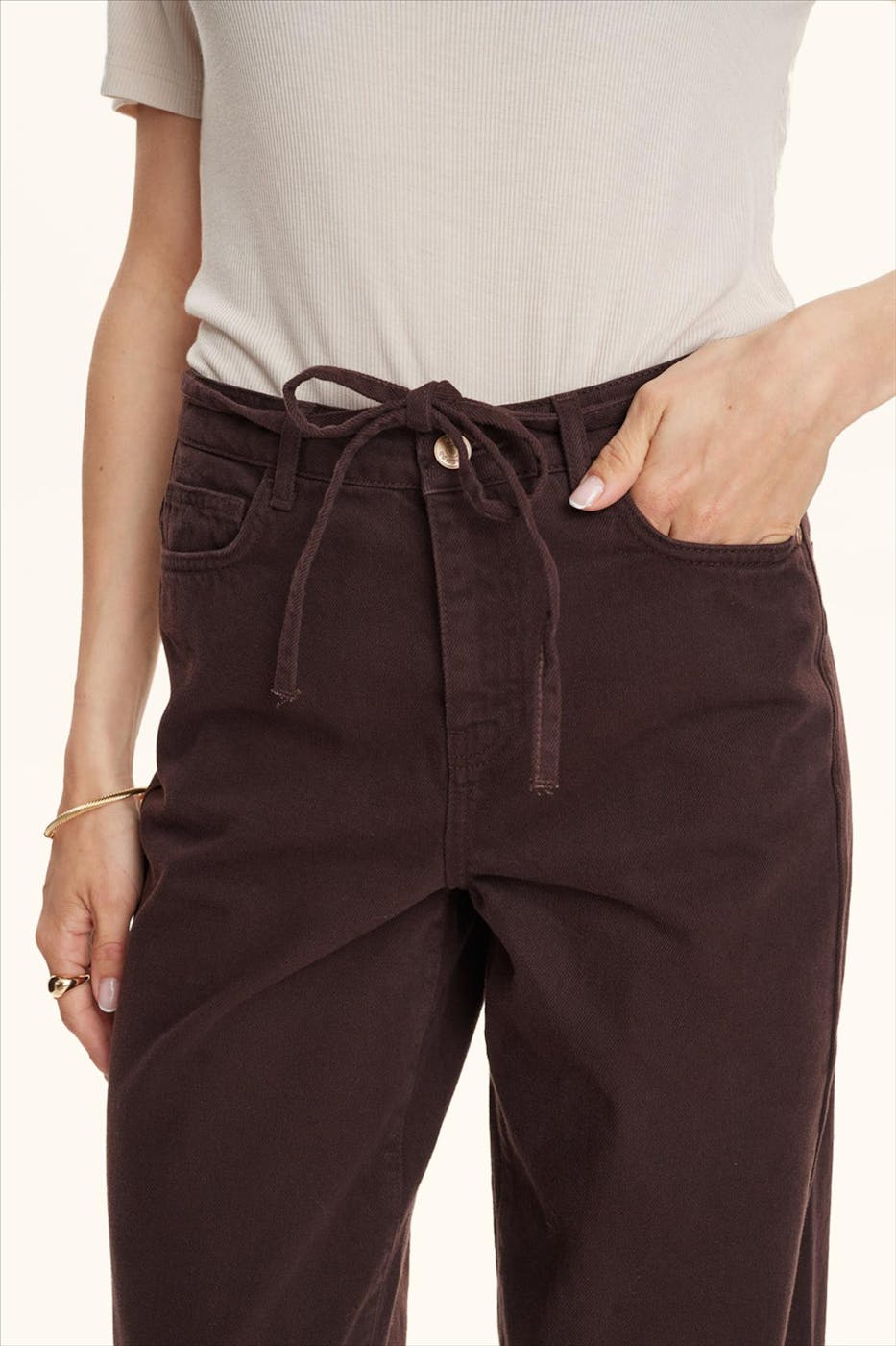 Nümph - Donkerbruine Brooklyn Solid wide jeans