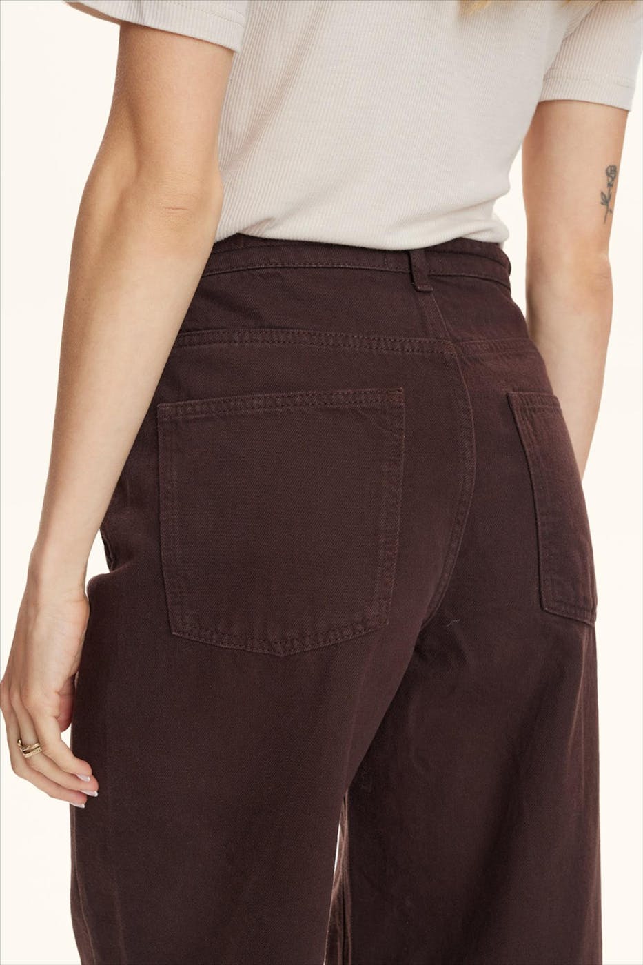 Nümph - Donkerbruine Brooklyn Solid wide jeans