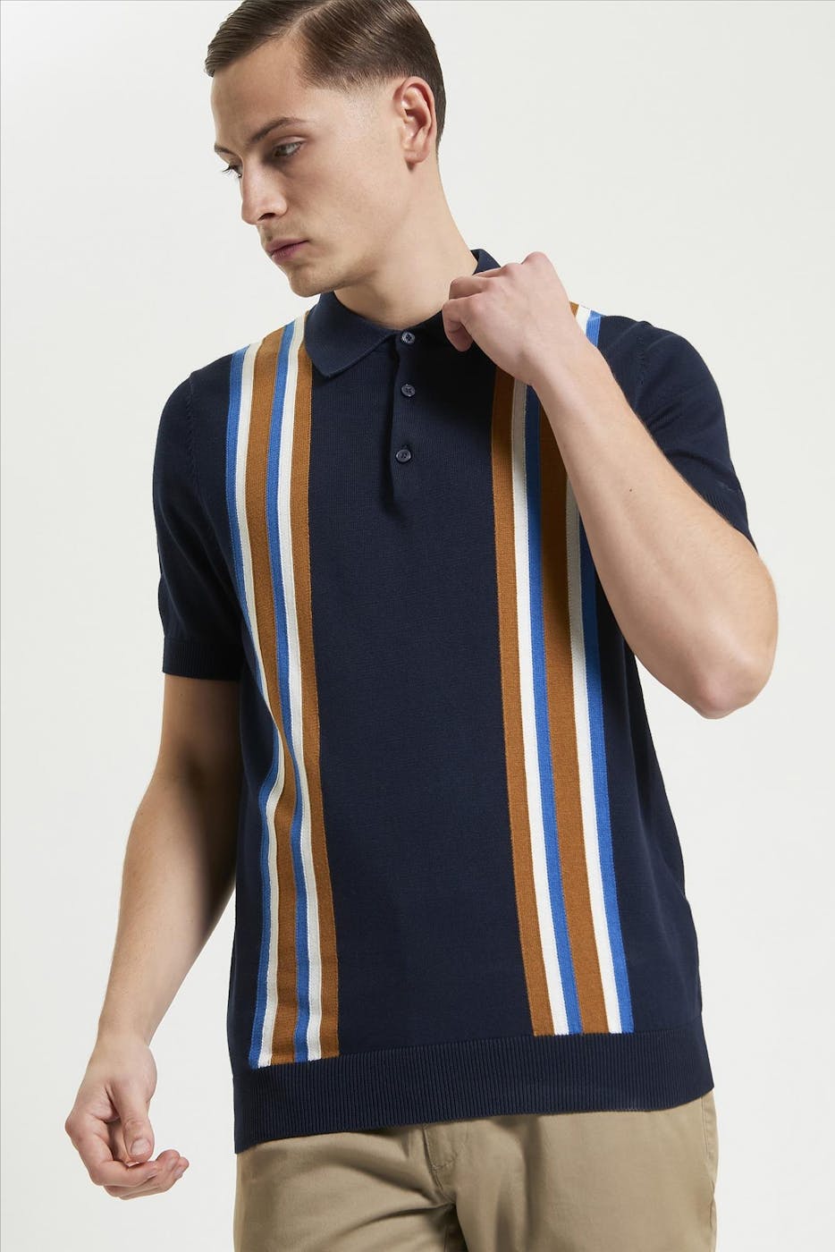 Ben Sherman - Donkerblauwe Vertical Stripe Knitted polo
