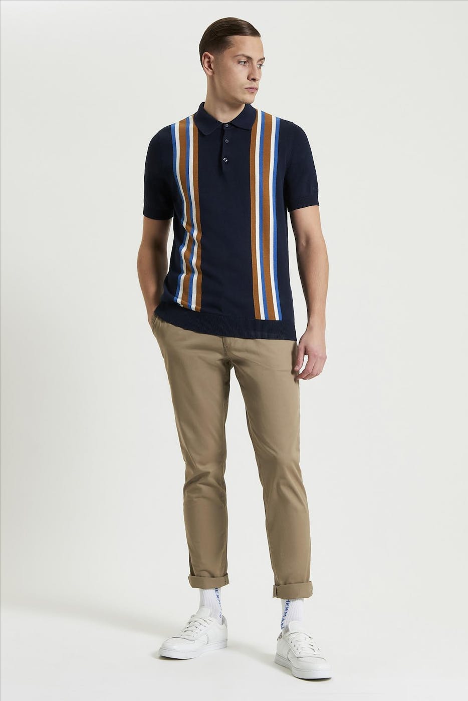 Ben Sherman - Donkerblauwe Vertical Stripe Knitted polo