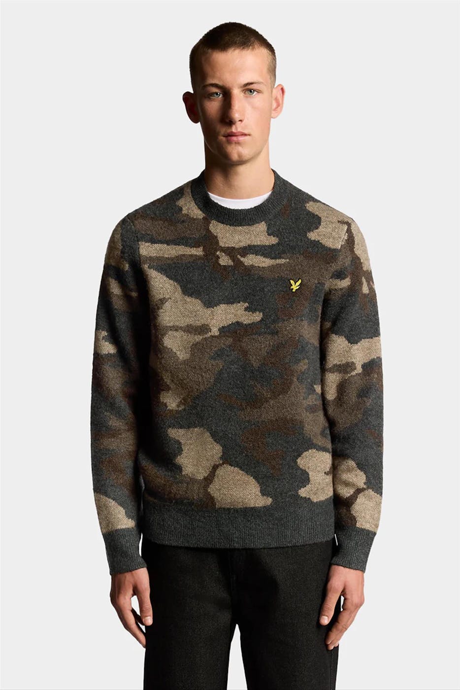 Lyle & Scott - Donkergrijze-Donkerbruine Camouflage trui