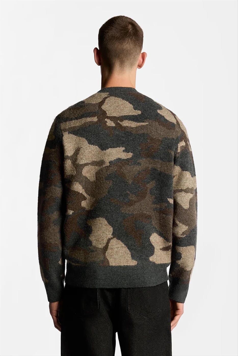 Lyle & Scott - Donkergrijze-Donkerbruine Camouflage trui