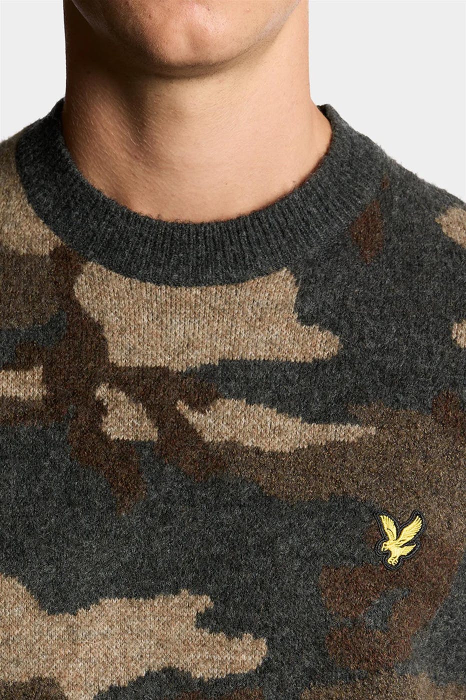 Lyle & Scott - Donkergrijze-Donkerbruine Camouflage trui