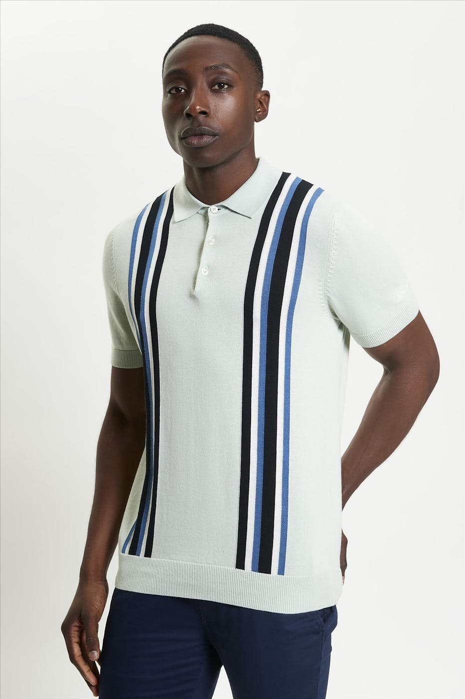 Ben Sherman - Mintgroene Vertical Stripe Knitted polo