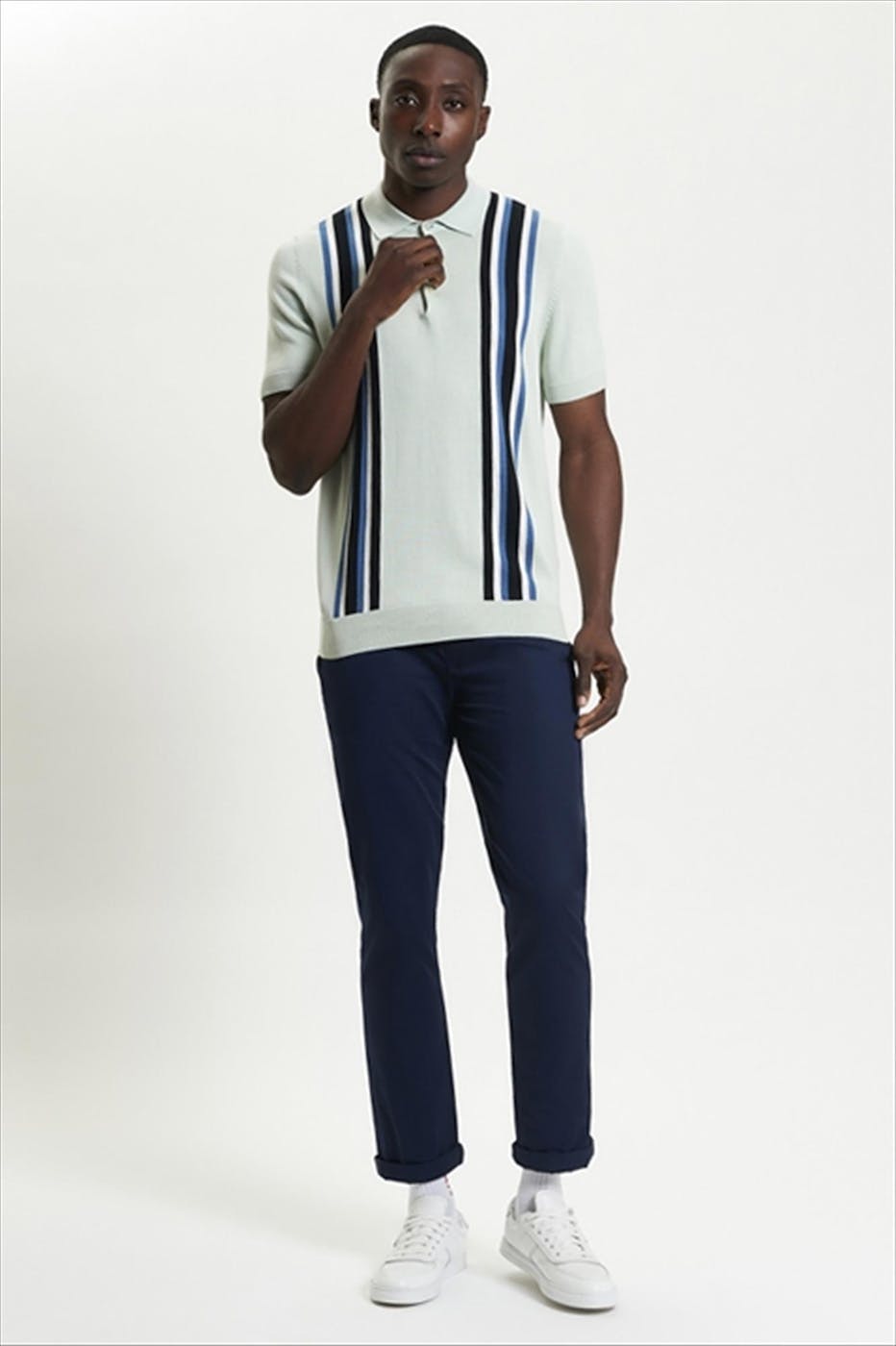 Ben Sherman - Mintgroene Vertical Stripe Knitted polo