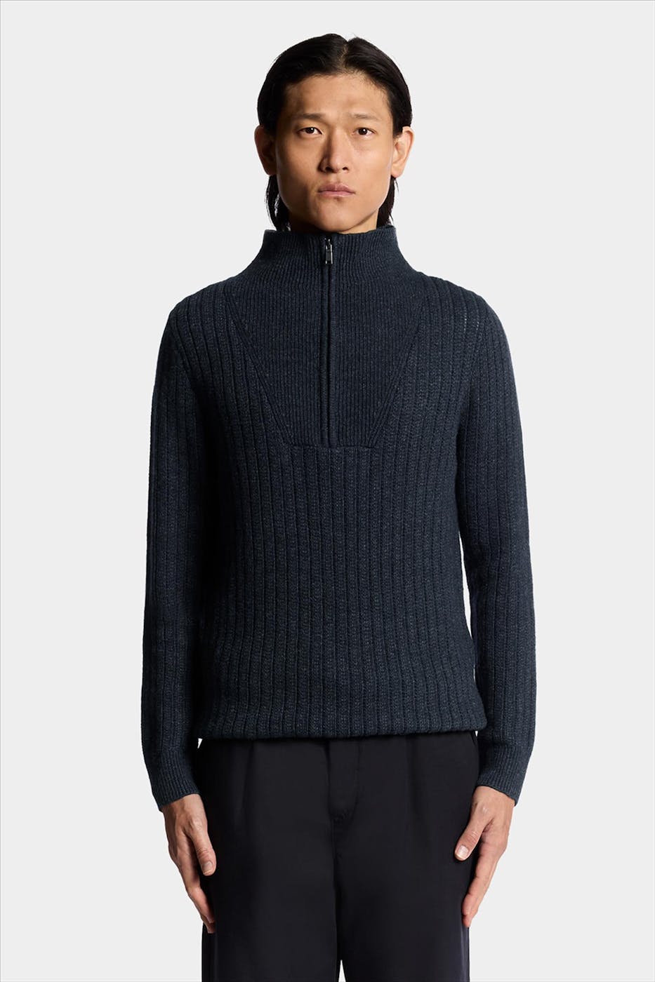 Lyle & Scott - Donkerblauwe Ribbed Half Zip trui