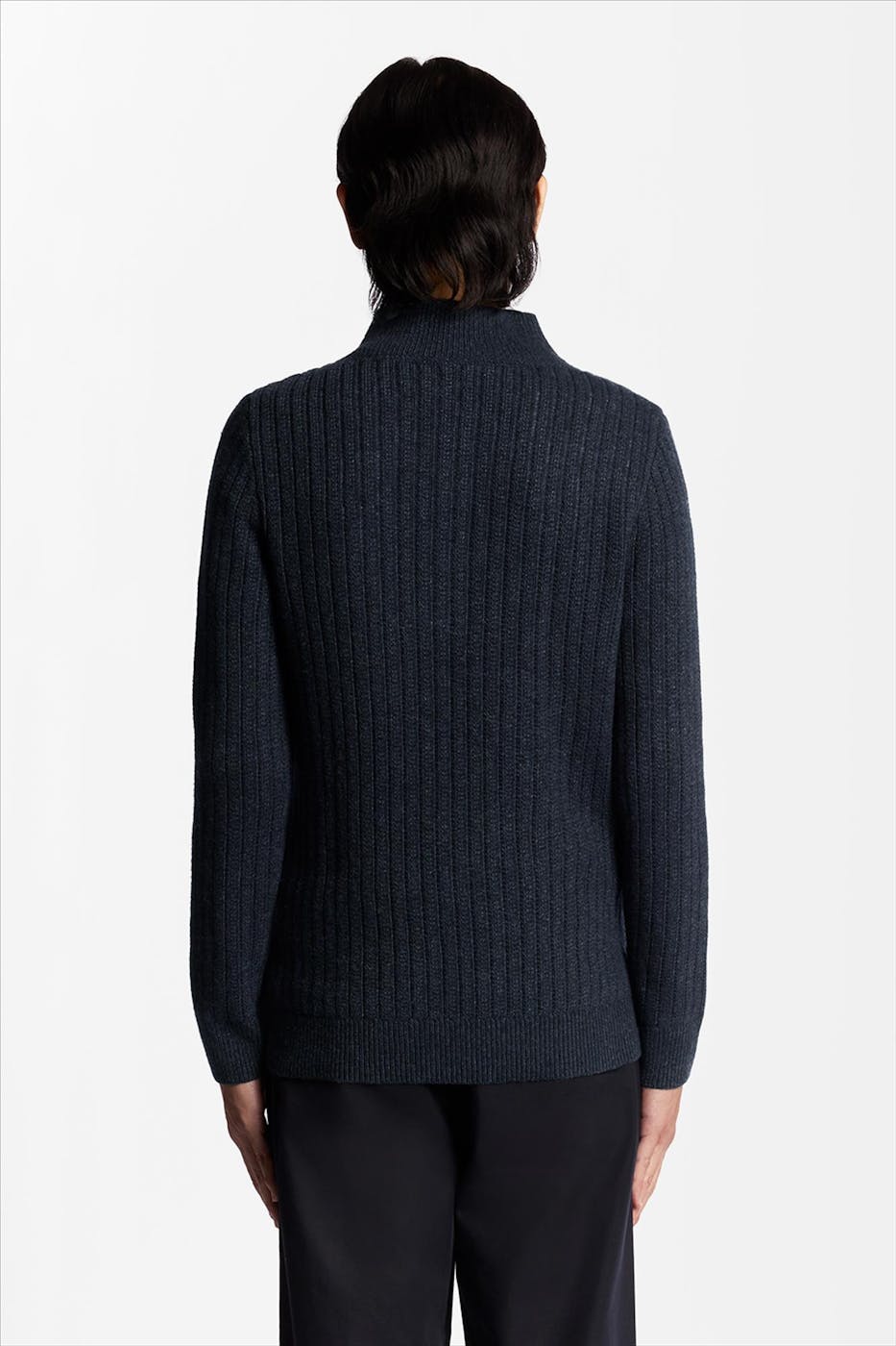 Lyle & Scott - Donkerblauwe Ribbed Half Zip trui