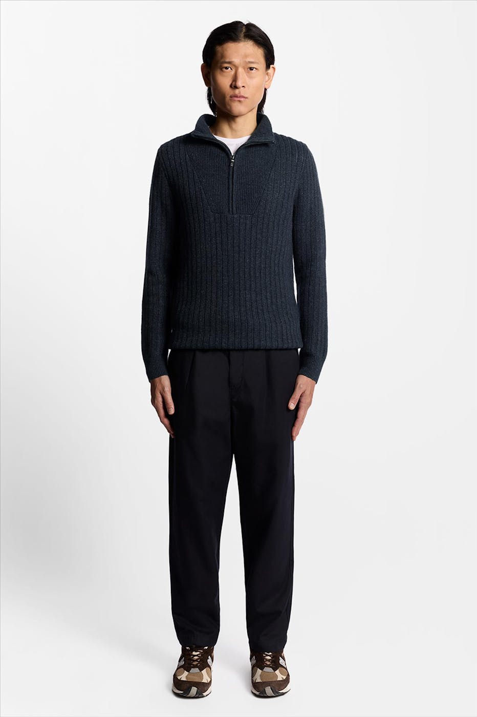 Lyle & Scott - Donkerblauwe Ribbed Half Zip trui