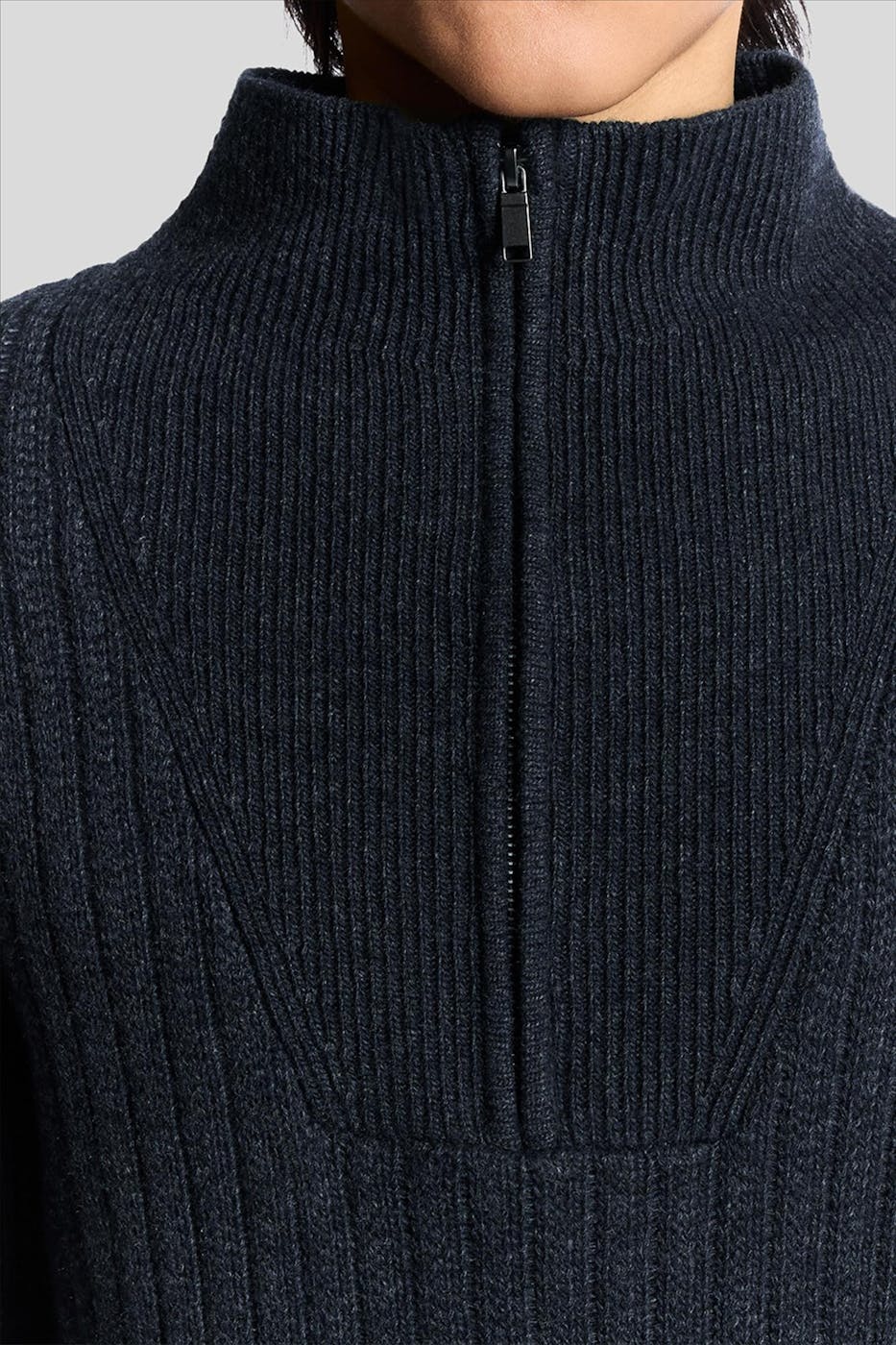 Lyle & Scott - Donkerblauwe Ribbed Half Zip trui