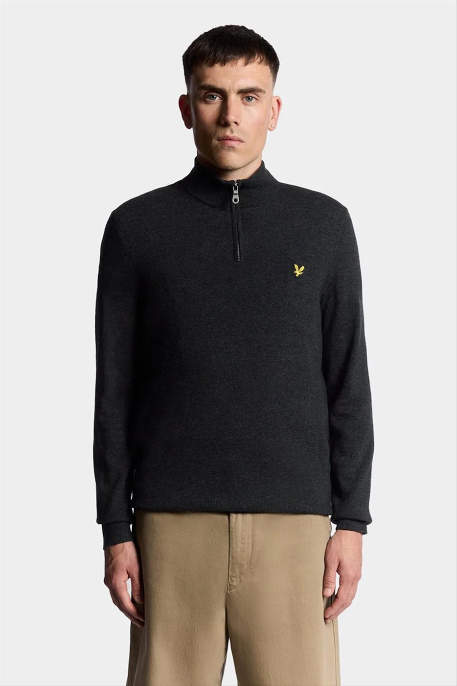 Lyle & Scott - Donkergrijze Wool Blend 1/4 Zip trui