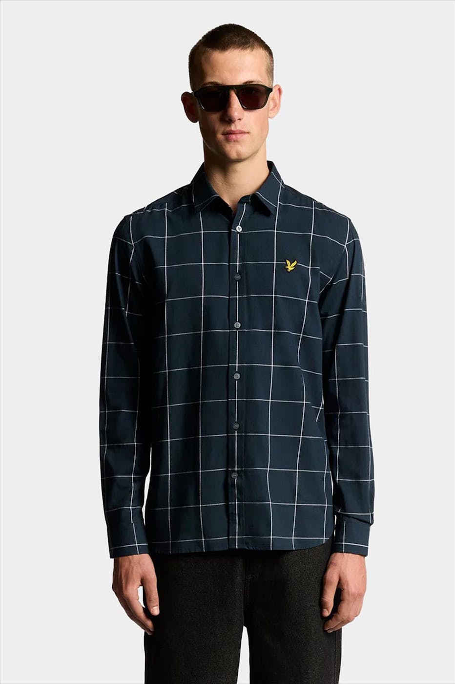 Lyle & Scott - Donkerblauw-Wit Window Pane hemd