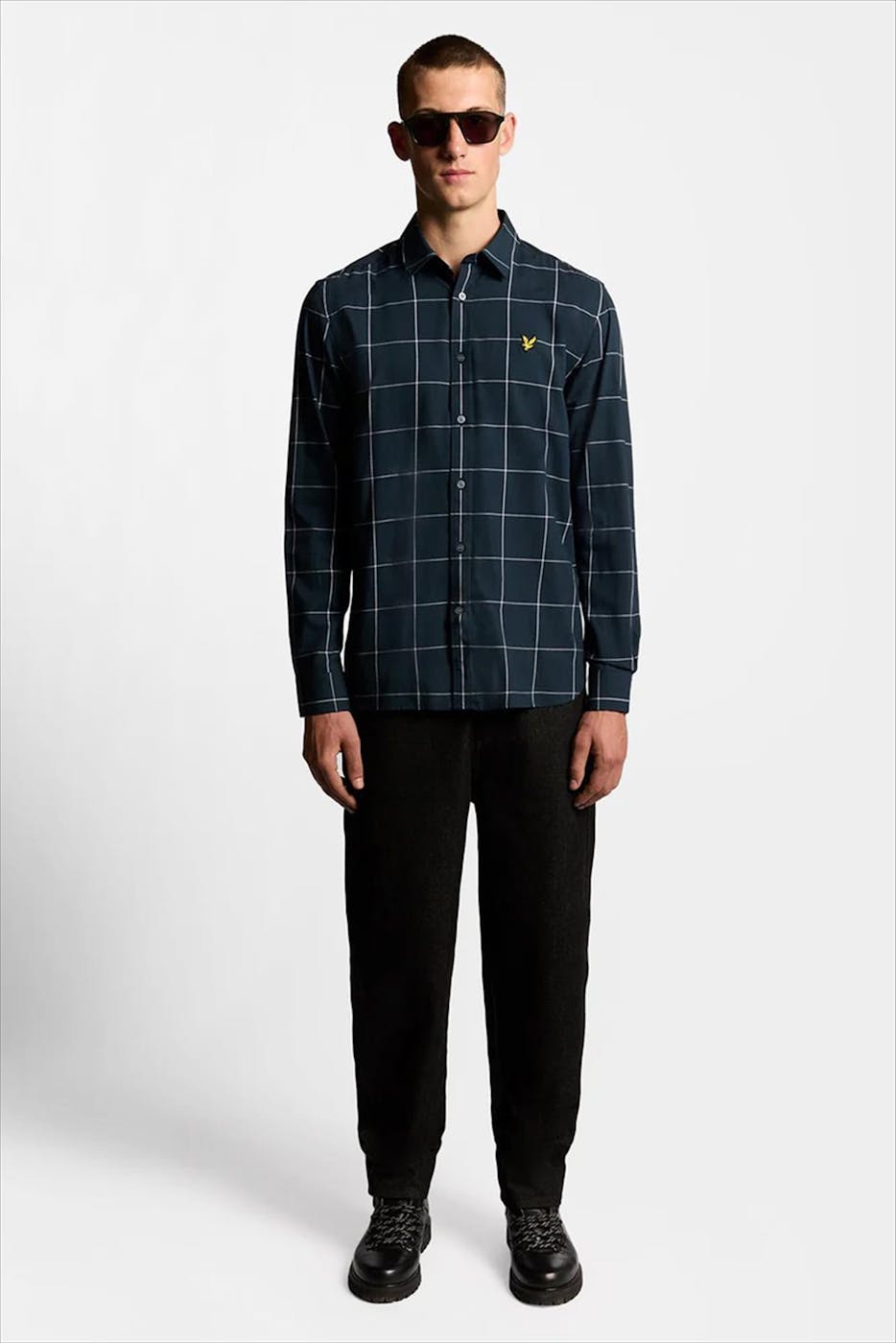 Lyle & Scott - Donkerblauw-Wit Window Pane hemd