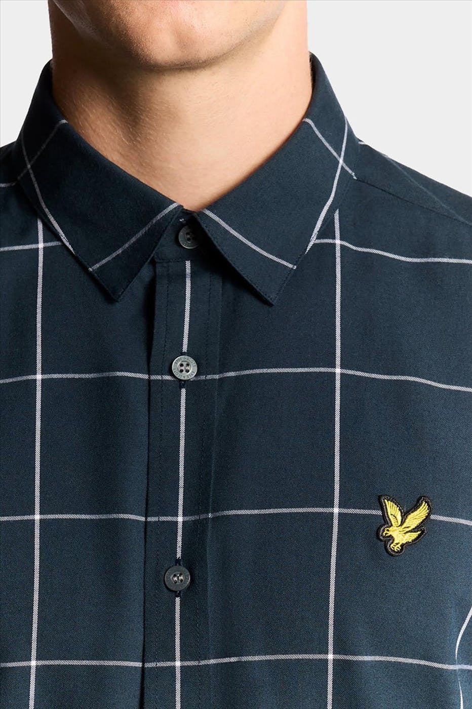 Lyle & Scott - Donkerblauw-Wit Window Pane hemd