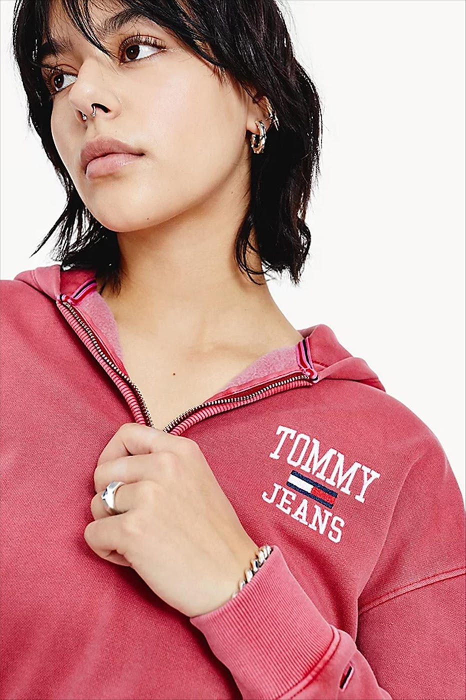 Tommy Jeans - Donkerrode TJW Super Crop College Logo hoodie