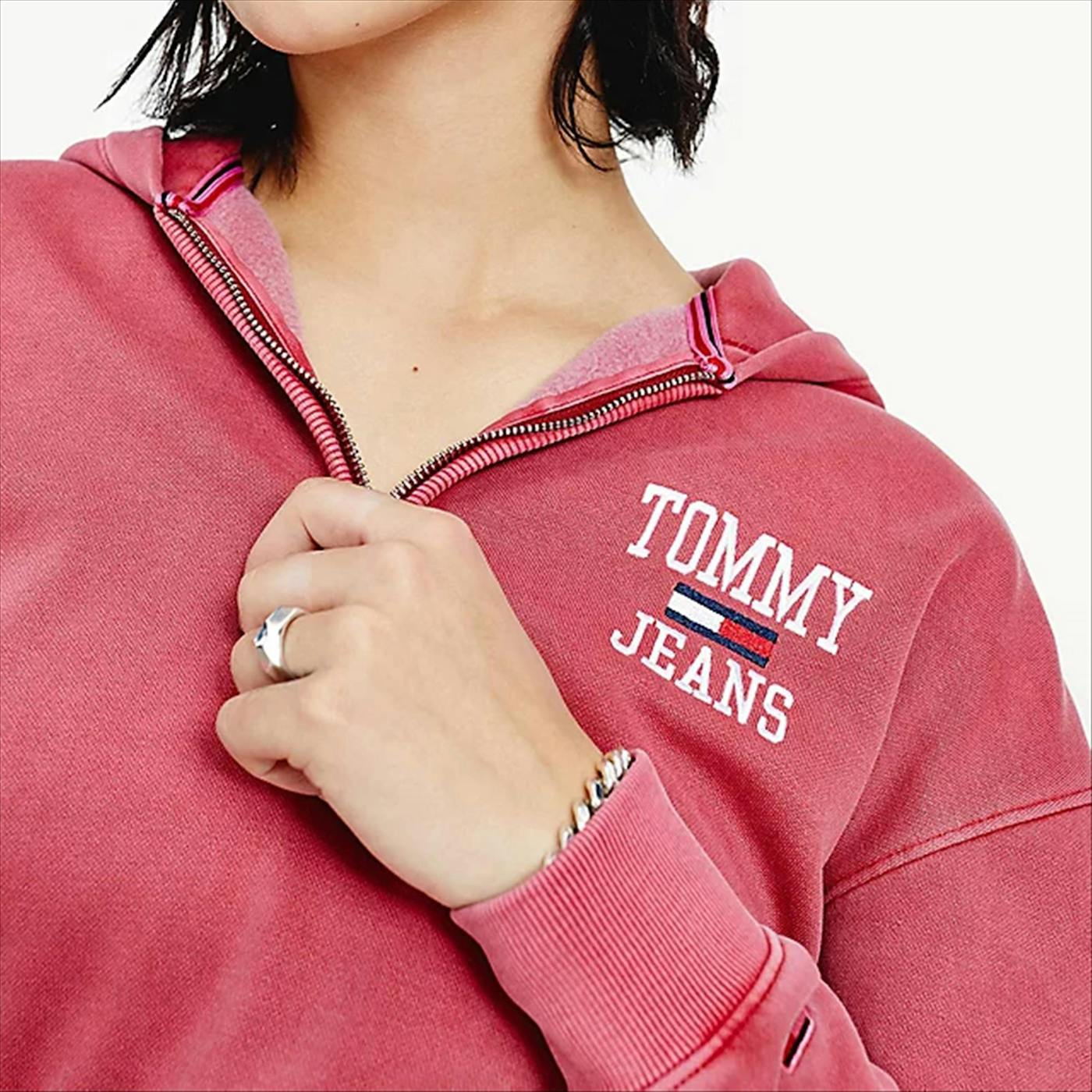 Tommy Jeans - Donkerrode TJW Super Crop College Logo hoodie