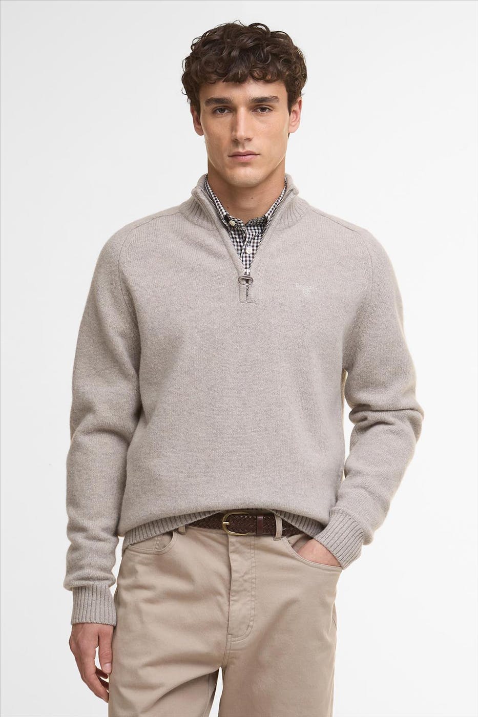 Barbour - Lichtgrijze Grangetown Half Zip trui