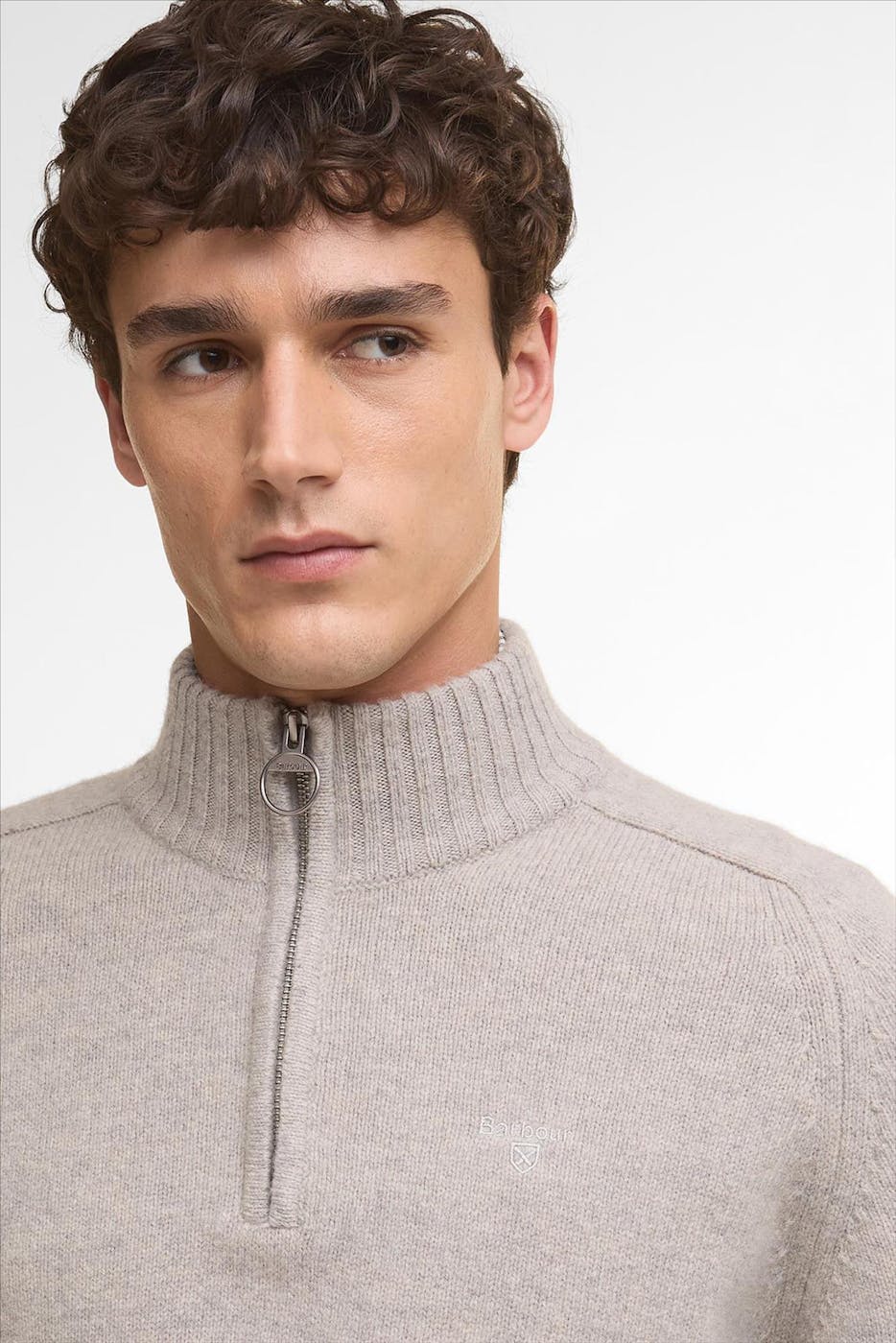 Barbour - Lichtgrijze Grangetown Half Zip trui