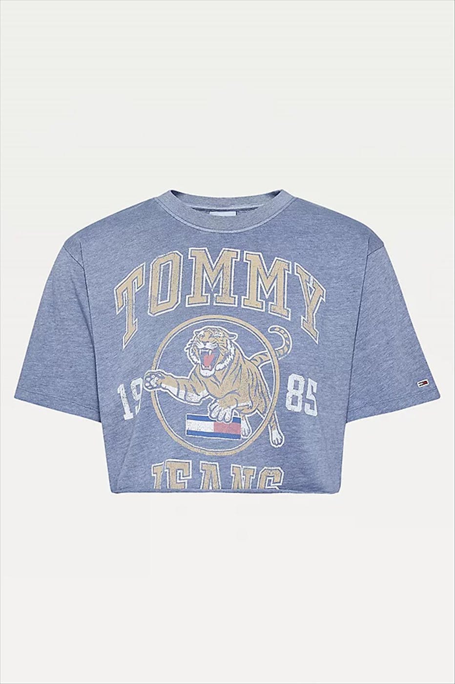 Tommy Jeans - Grijsblauwe TJW Super Crop College Tiger T-shirt