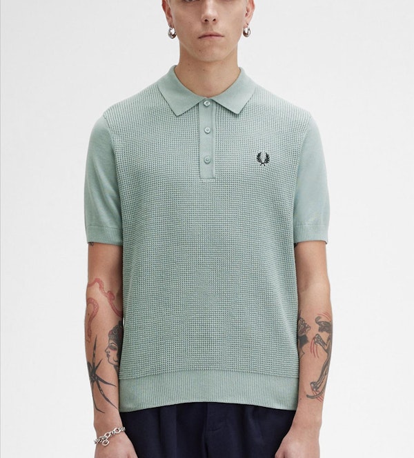Fred Perry - Grijsgroene Waffle Stitch polo