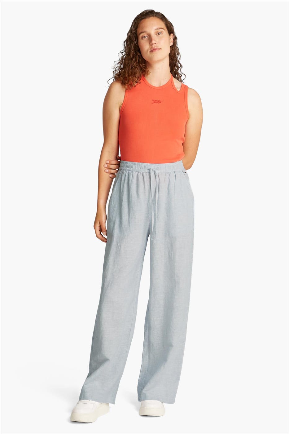 Tommy Jeans - Blauw-Witte Linen broek