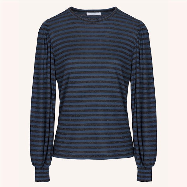 BY BAR - Blauw-zwarte Madé Melange Stripe T-shirt