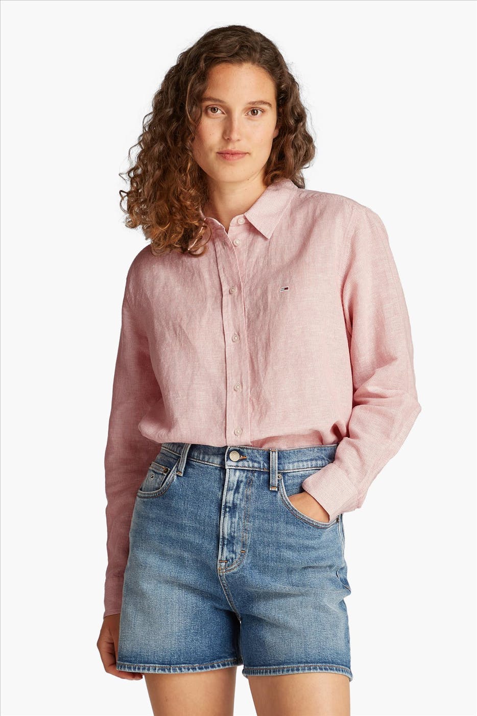 Tommy Jeans - Rood-Witte Relaxed Linen blouse