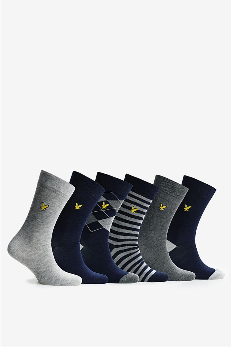 Lyle & Scott - Donkerblauw-Grijze 6-pack Timothy sokken, maat: 40-46