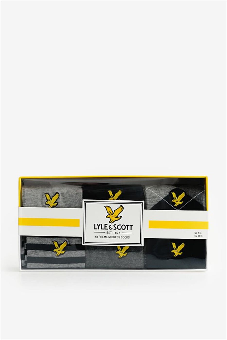 Lyle & Scott - Donkerblauw-Grijze 6-pack Timothy sokken, maat: 40-46