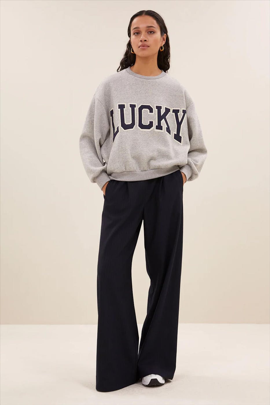 BY BAR - Grijze Bibi Patchwork sweater