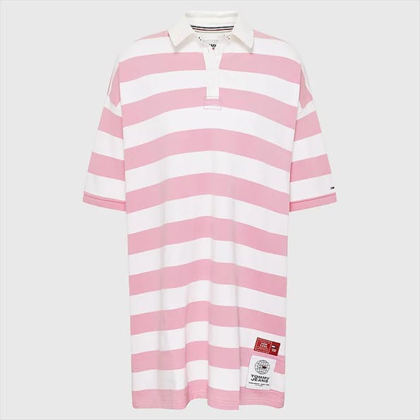 Tommy Jeans - Wit-roze gestreepte Rugby Polo jurk