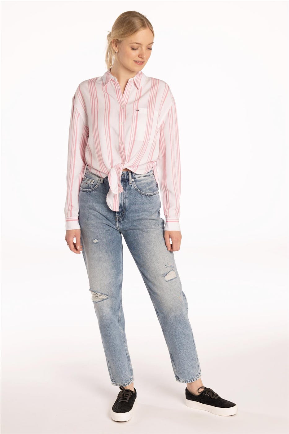 Tommy Jeans - Wit-rozeTJW Front Tie Stripe blouse