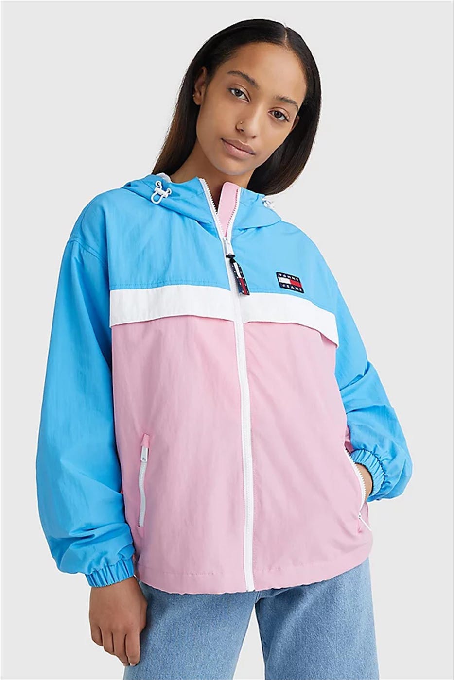 Tommy Jeans - Blauw-roze TJW Chicago Colorblock jas