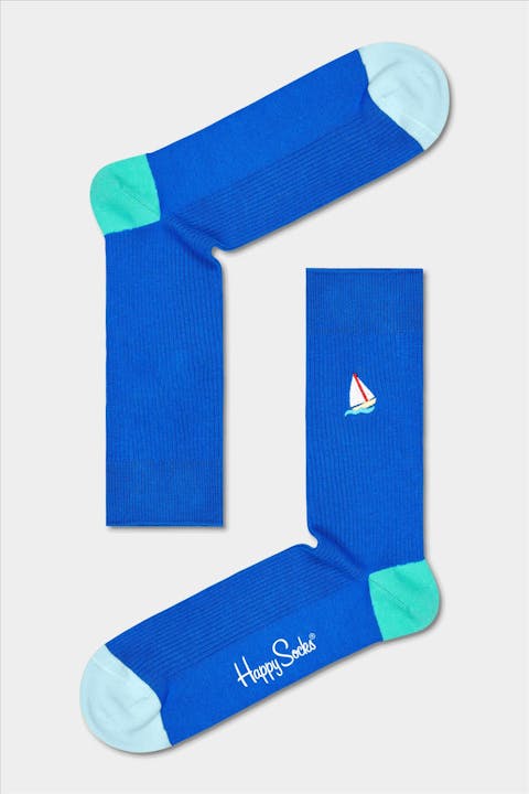 Happy Socks - Blauwe Ribbed Sail Away Socks, maat 36-40