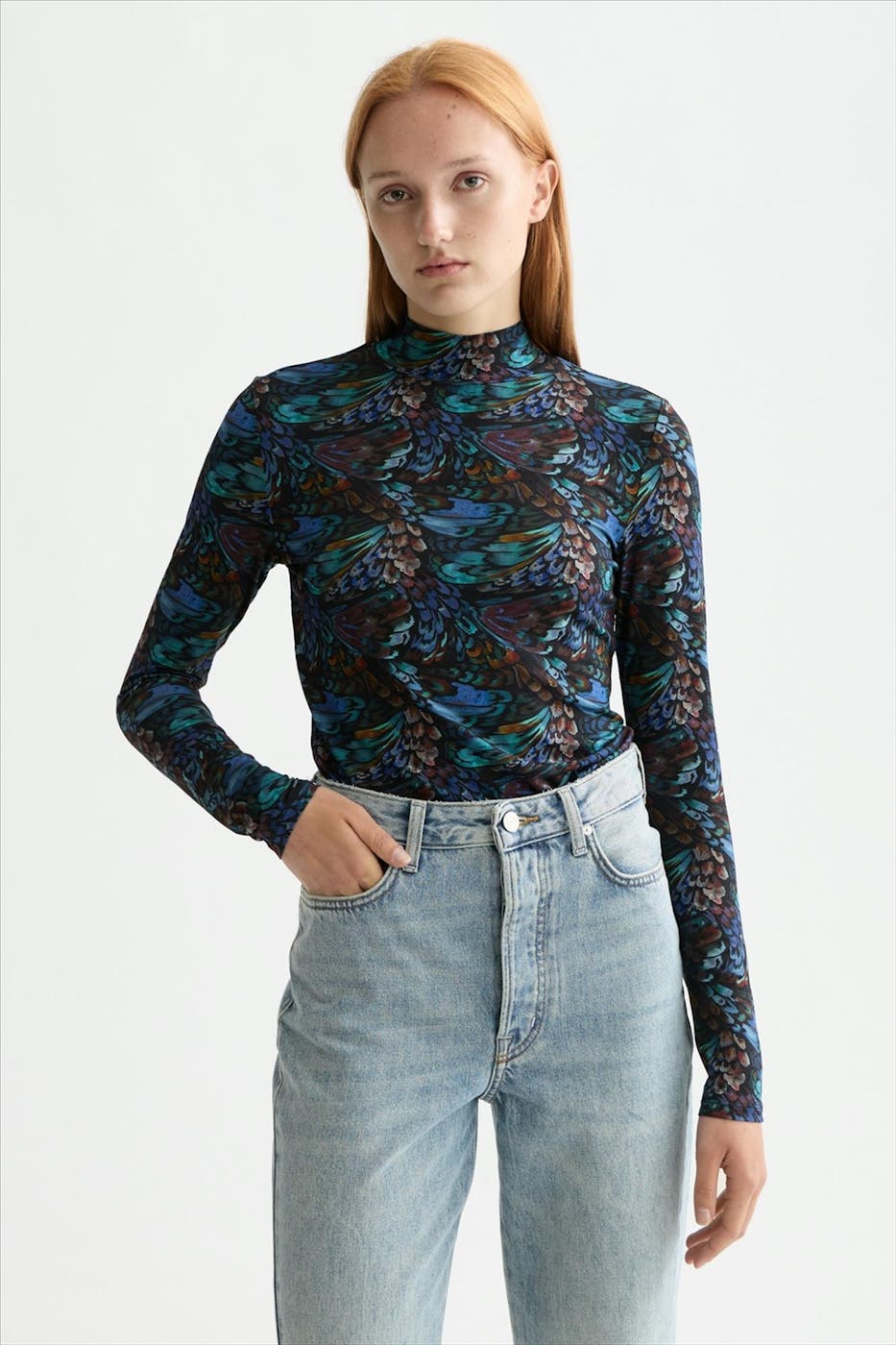 Scotch & Soda - Zwarte-Multicolor Printed Mock longsleeve