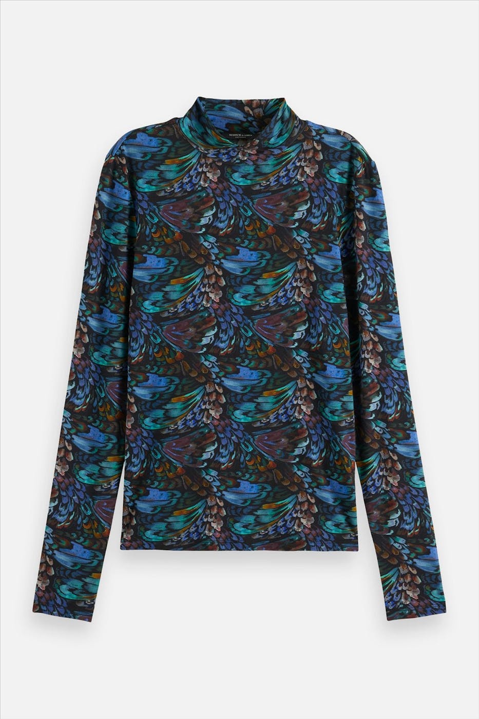 Scotch & Soda - Zwarte-Multicolor Printed Mock longsleeve
