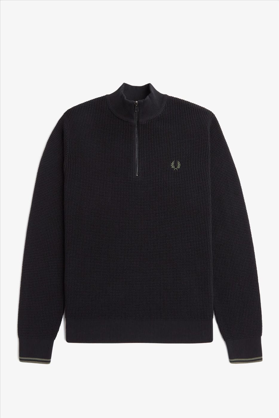 Fred Perry - Zwarte Waffle Stitch half zip trui