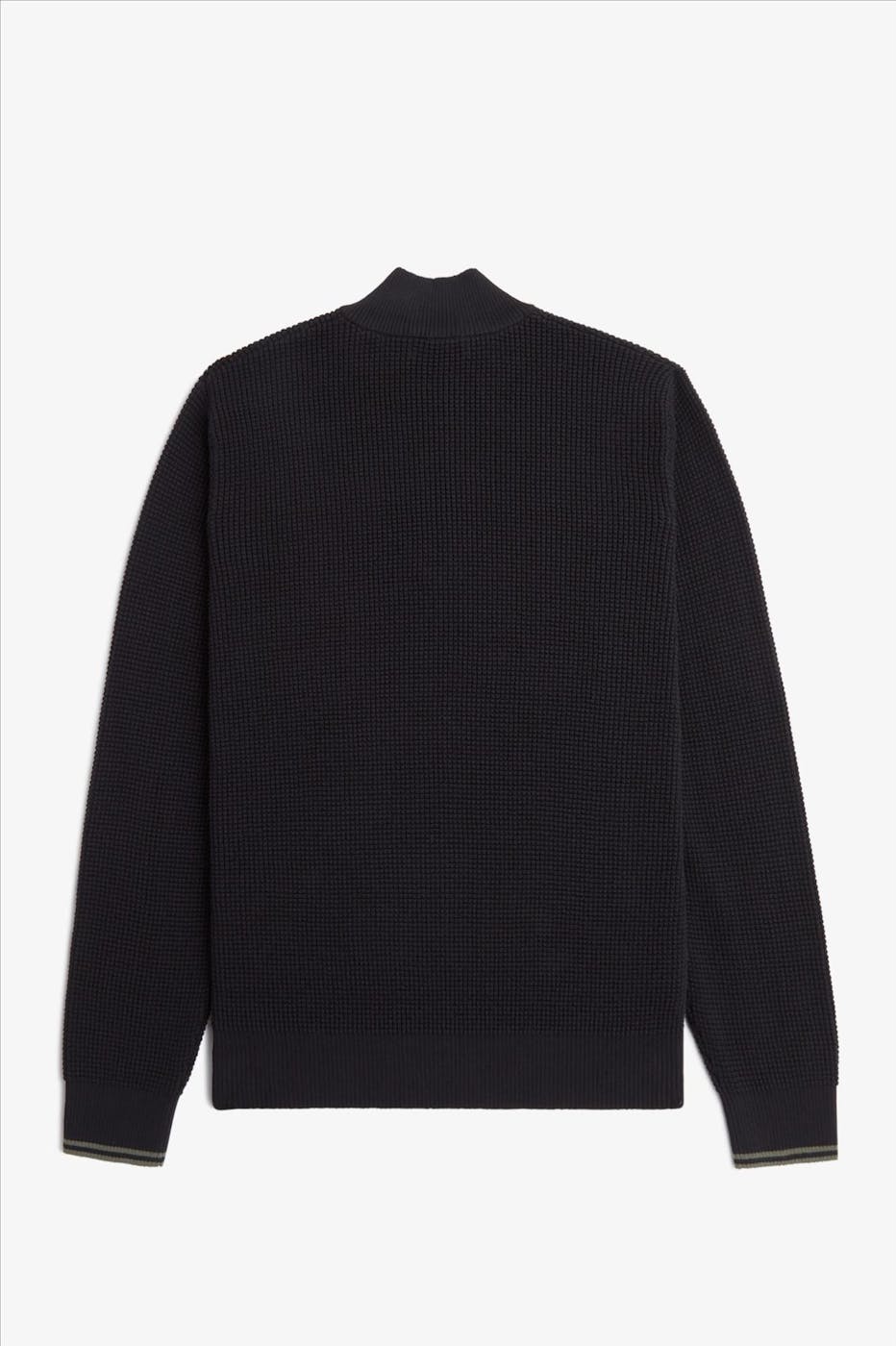 Fred Perry - Zwarte Waffle Stitch half zip trui