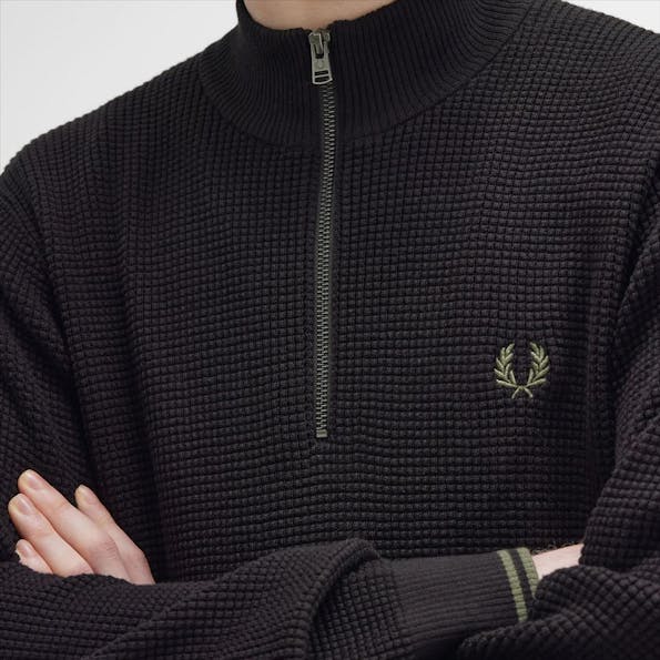 Fred Perry - Zwarte Waffle Stitch half zip trui