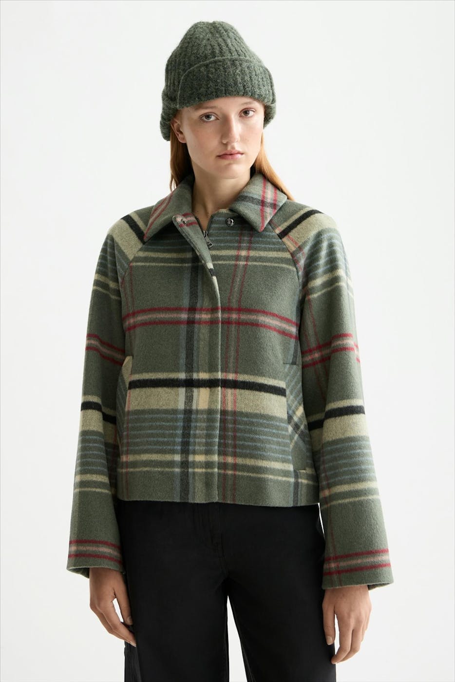 Scotch & Soda - Olijfgroene Boxy Check mantel