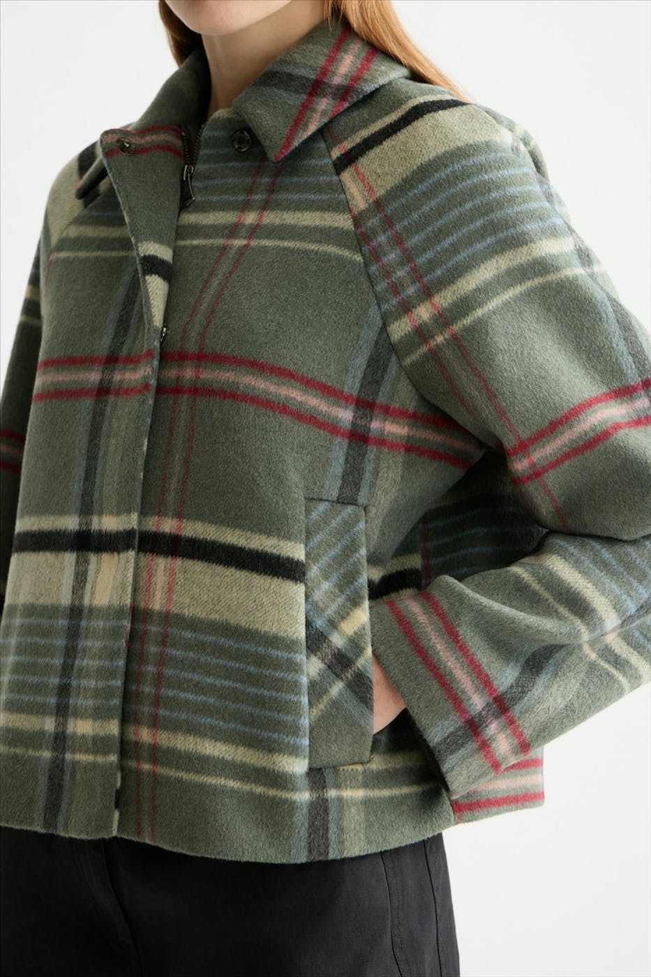 Scotch & Soda - Olijfgroene Boxy Check mantel