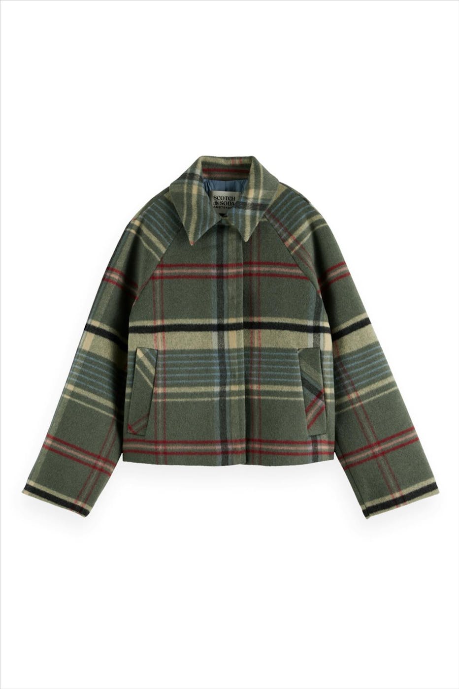 Scotch & Soda - Olijfgroene Boxy Check mantel