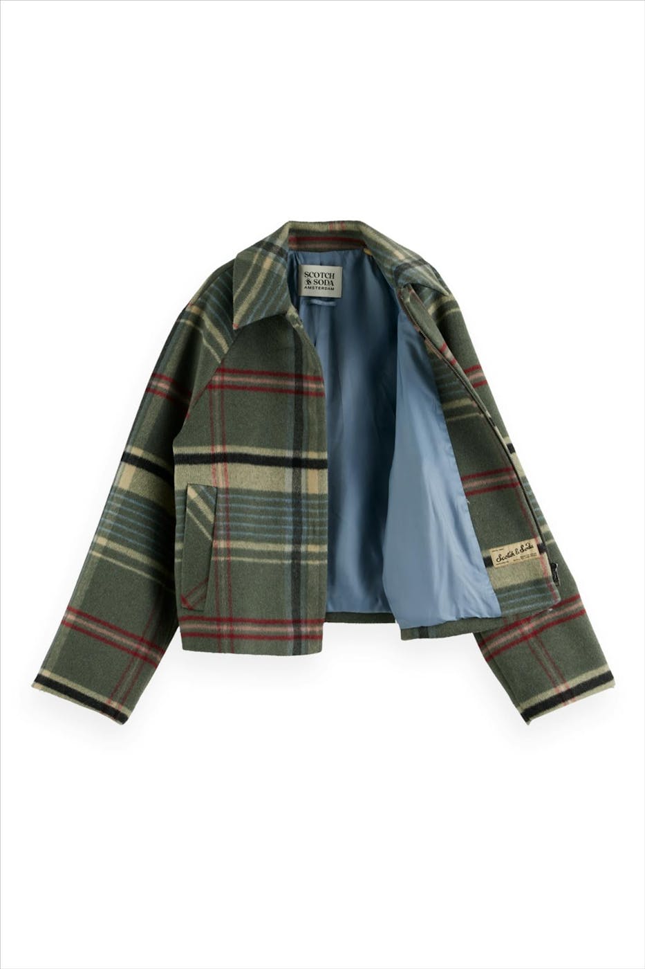 Scotch & Soda - Olijfgroene Boxy Check mantel