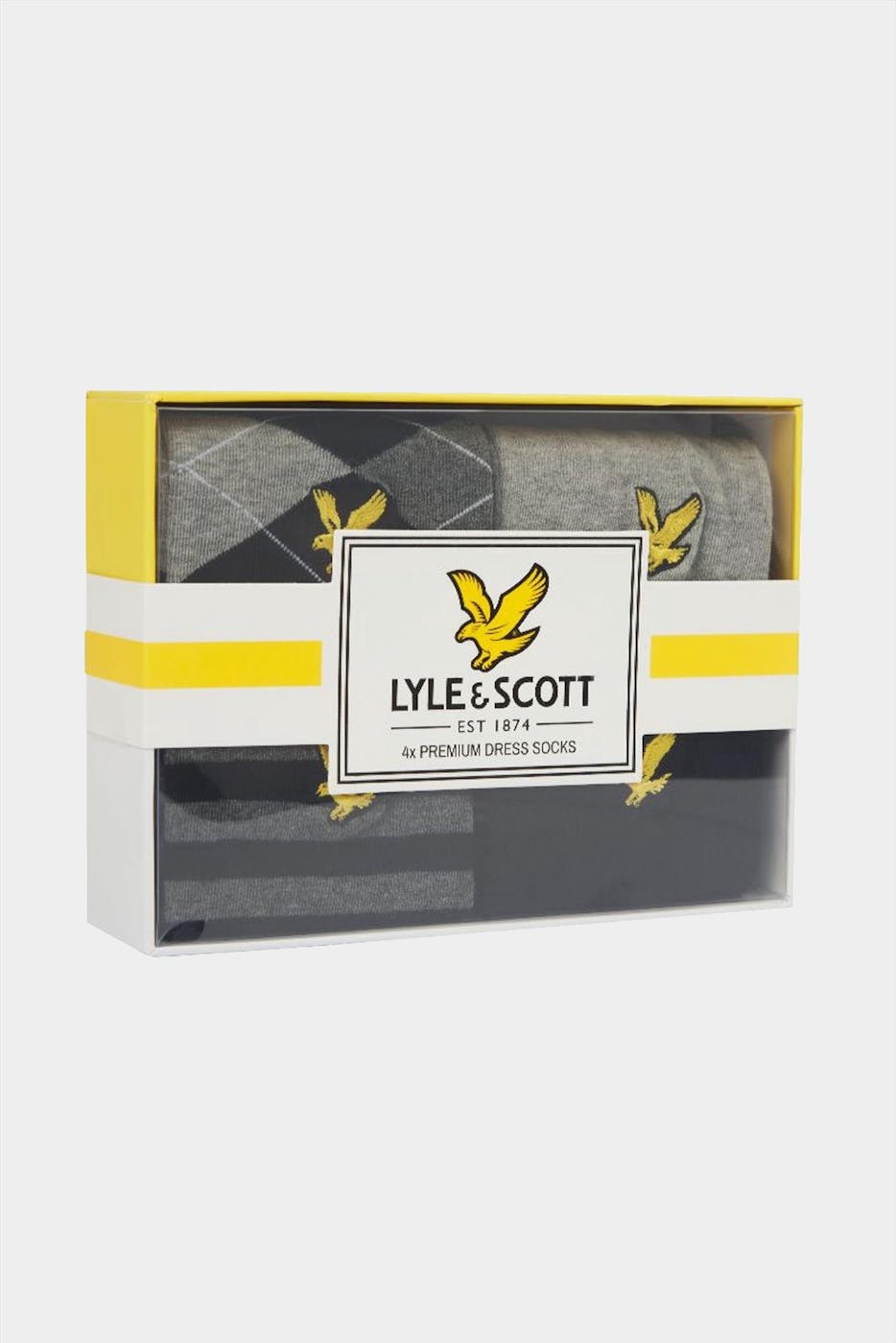 Lyle & Scott - Zwart-Grijze 4-pack Premium sokken, maat: 40-46