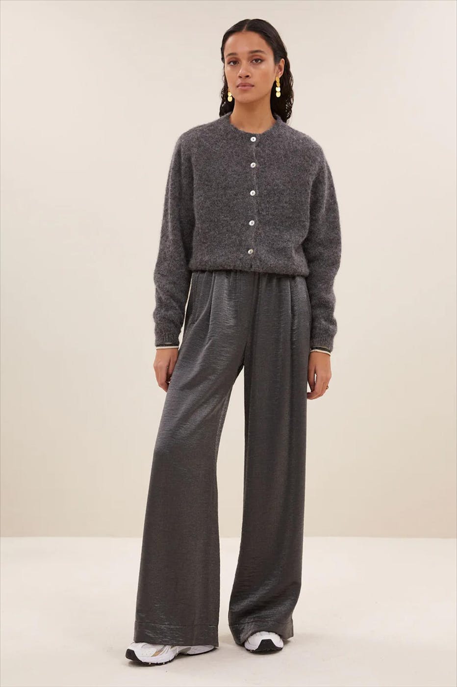 BY BAR - Donkergrijze Benji Metallic broek