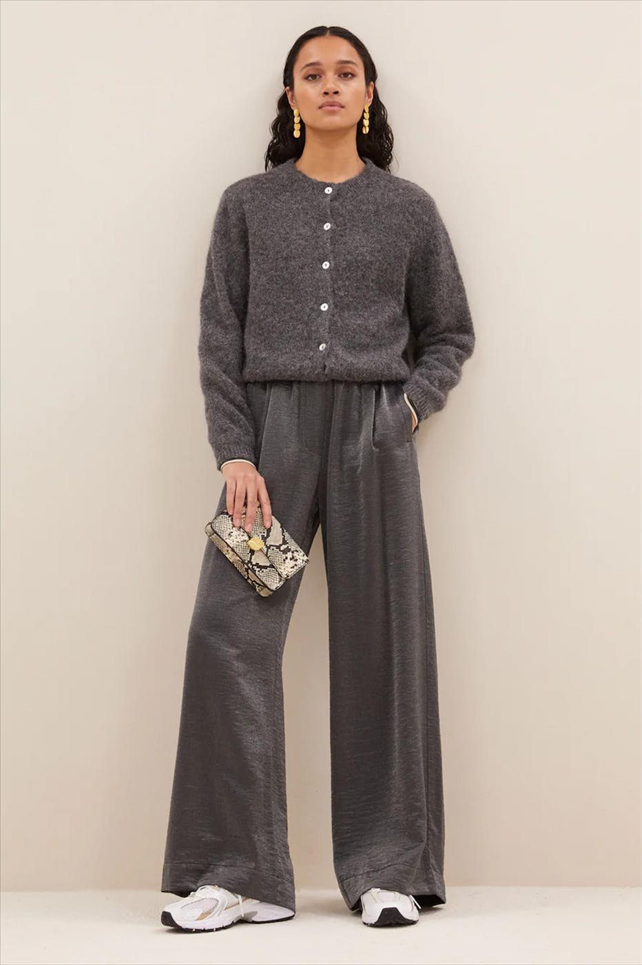 BY BAR - Donkergrijze Benji Metallic broek