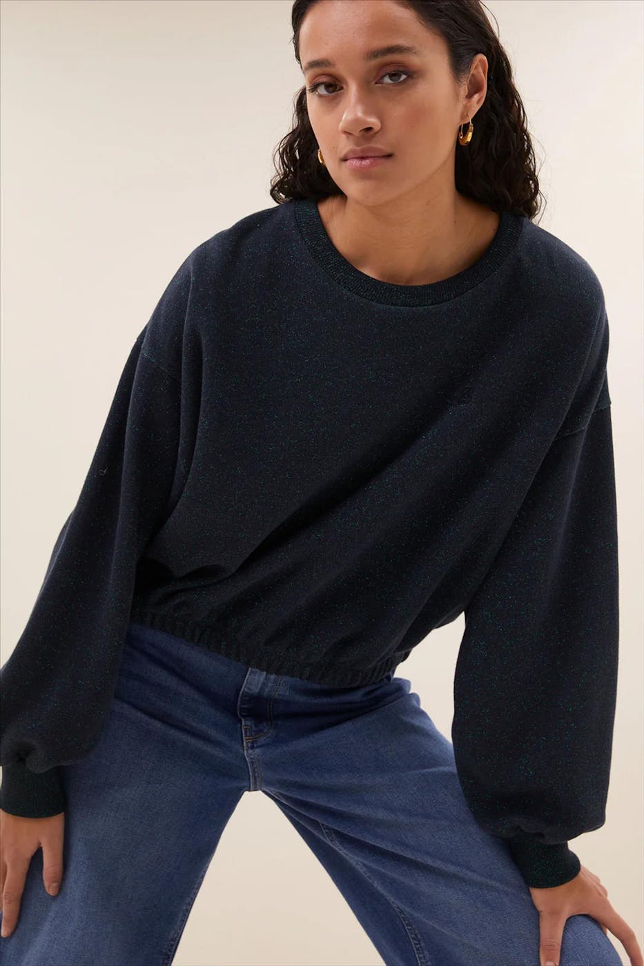 BY BAR - Donkerblauwe Bodil Sparkle sweater